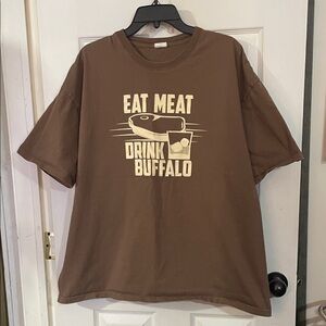 Buffalo Trace "Eat Meat Drink Buffalo" Graphic Brown T-Shirt. Size 2XL
